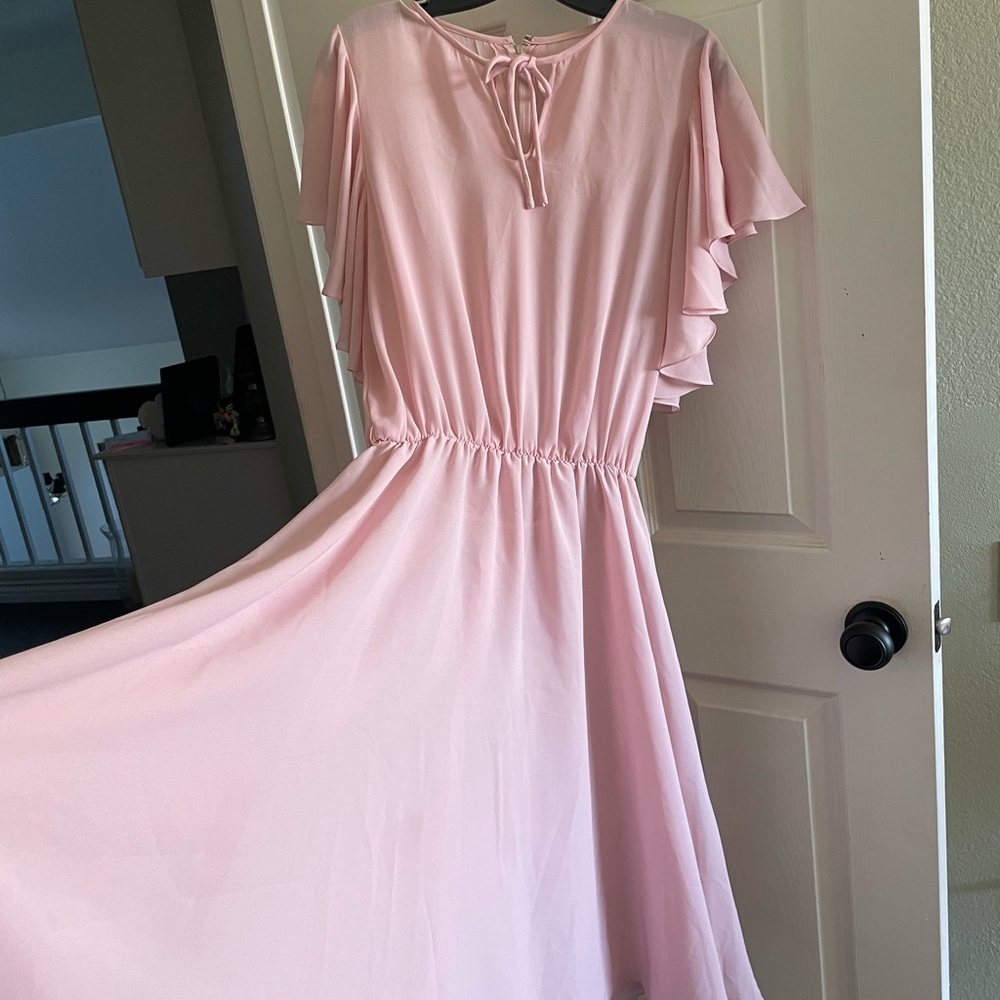 Vintage Pink Flutter Sleeve Dress